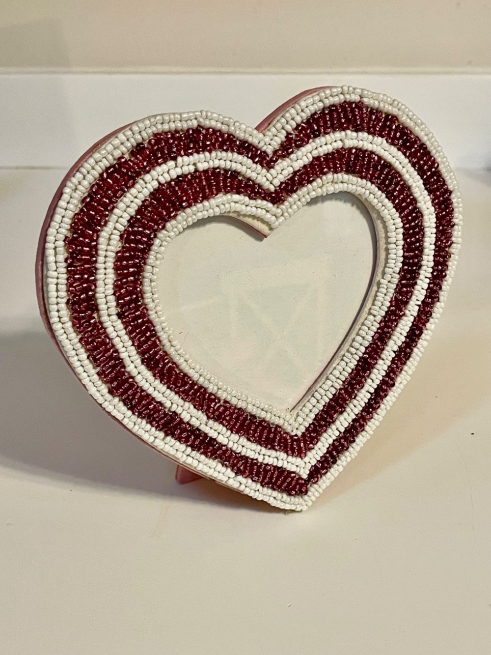 Beaded Heart Photo Frame, Pink & White Beaded Picture Frame Shaila Anant India